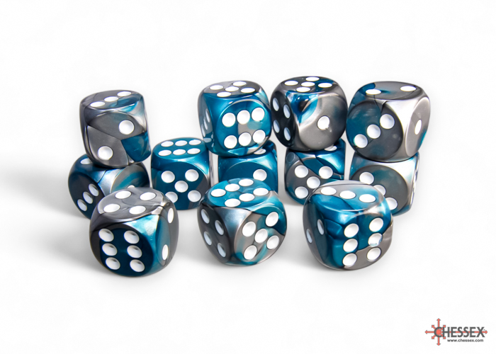 Gemini Steel-Teal/white 16mm d6 Dice Block (12 dice) - CHX26656